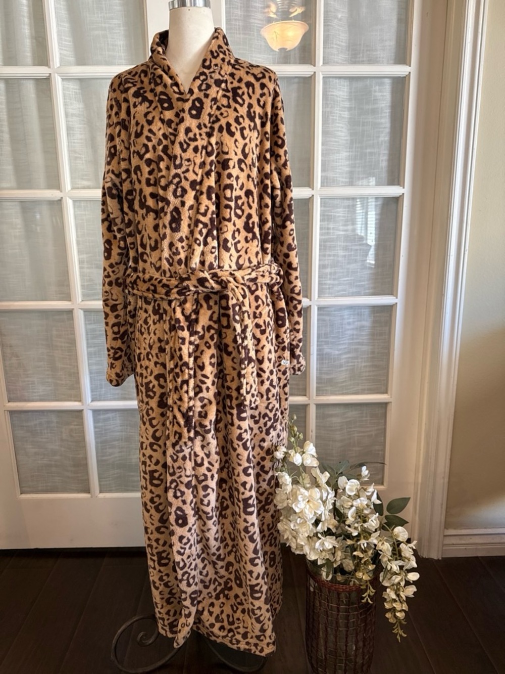 UGG Leopard-Print Plush Robe in Brown and Tan
